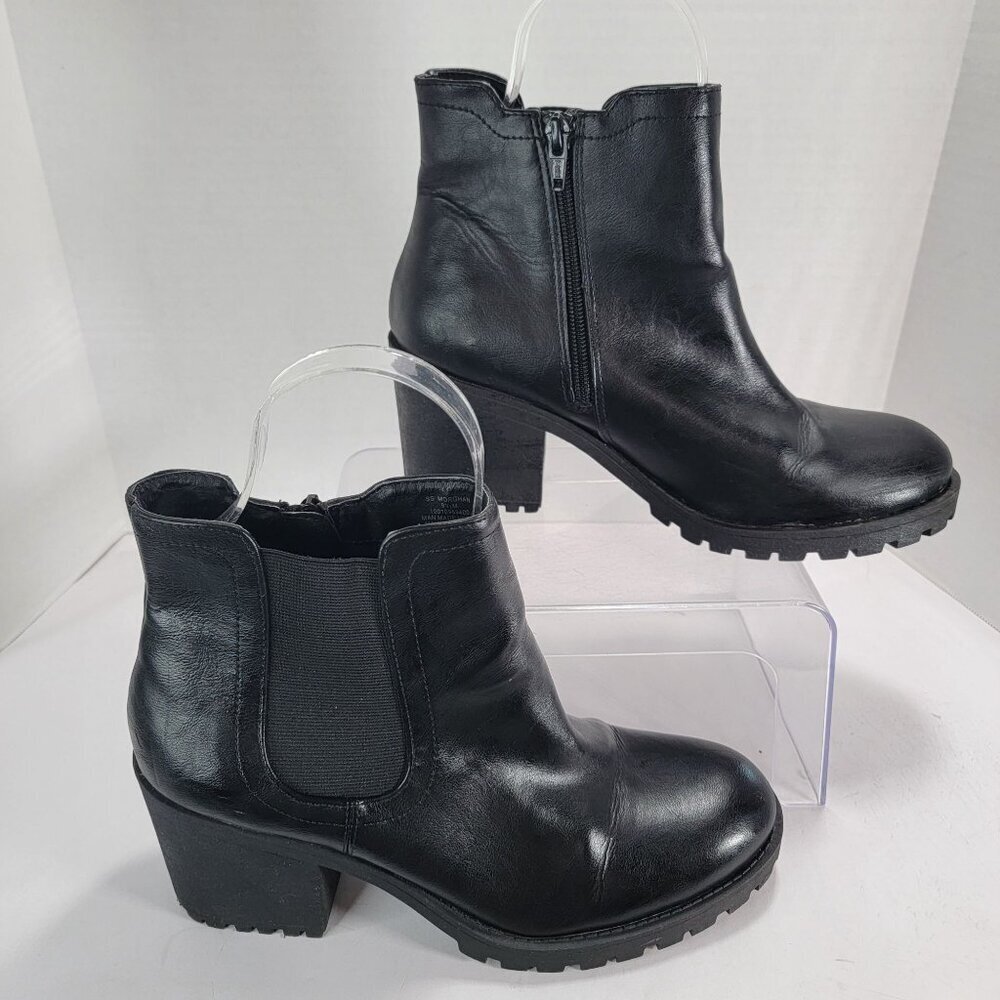 Sun & Stone Morghan Womens 9.5 Black Ankle Chelsea Boots Side Zipper Chunky Heel